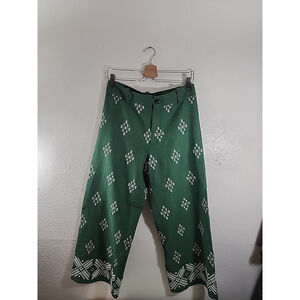 Zara Women's Linen Blend Embroidered High Rise Wide-Leg Crop Pants Size M